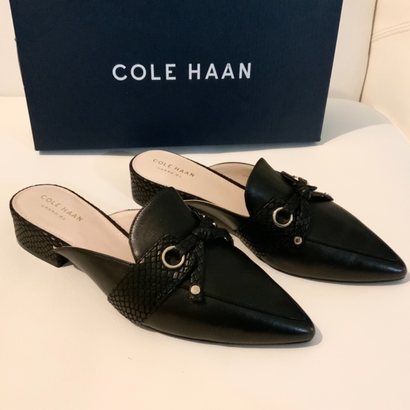 Cole Haan Emily Black Leather Mules Flats Sandals - Picture 9 of 12